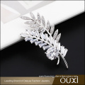 Luxury Elegant White Crystal Rhinestone Double Leaf Shape Brooch For Wedding/Women Suit